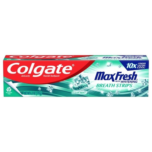 Max Fresh Whitening Anticavity Fluoride Toothpaste with Breath Strips, Clean Mint