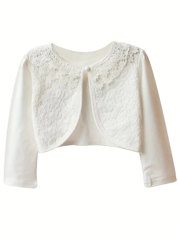 Girls Lace Detail One Button Knit Cardigan, Elegant Style & Comfort Fit For Kid/ Pre Teen Girls