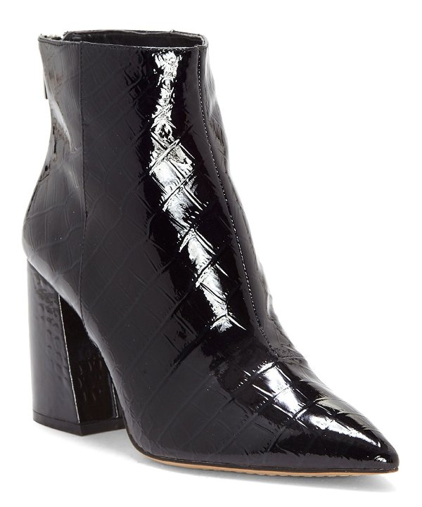Black Croc-Embossed Benedie Patent Leather Bootie - Women