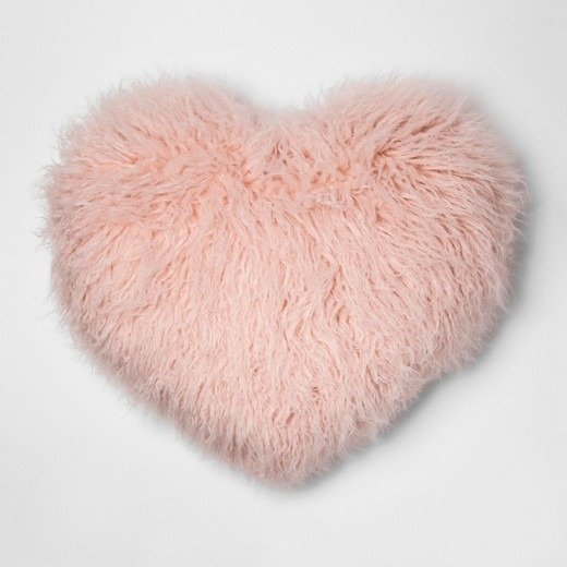 Pink Oversize Faux Fur Heart Throw Pillow
