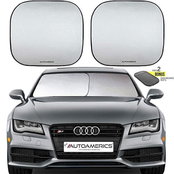 Windshield Sun Shade 2-Piece Foldable Car Front Window Sunshade for Most Sedans SUV Truck - Auto Sun Blocker Visor Protector Blocks Max UV Rays and Keeps Your Vehicle Cool (Universal Fit)