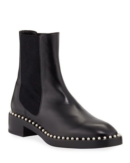 Cline Pearly Studded Leather Booties
