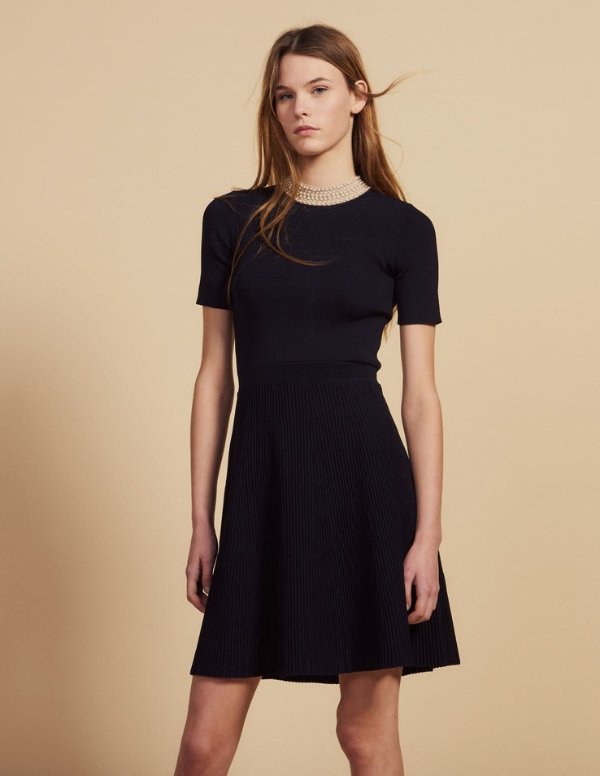 Short knit dress with jewelled collar