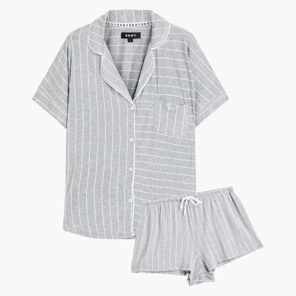 Pinstriped stretch-jersey pajama set