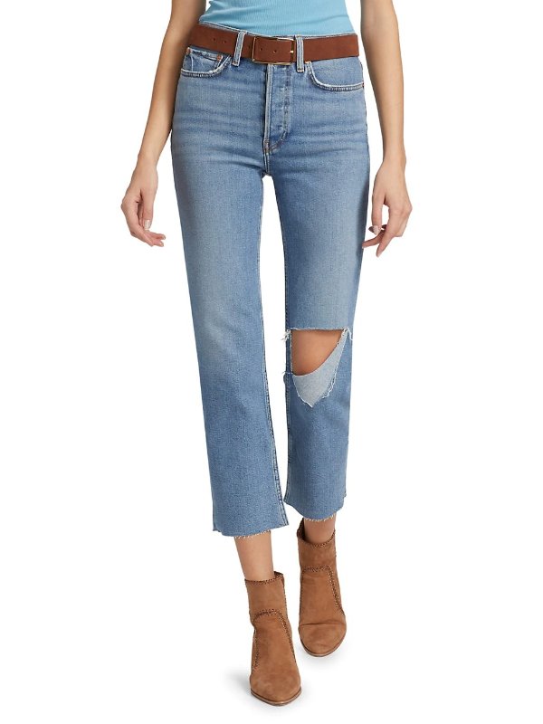 High-Rise Distressed Stovepipe Jeans
