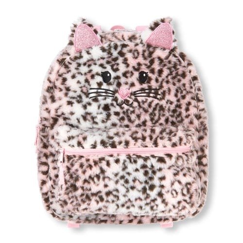Toddler Girls Glitter Cat Face Leopard Print Faux Fur Backpack