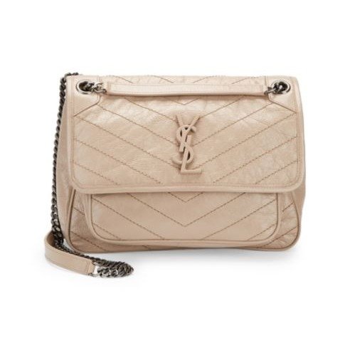 - Medium Niki Crinkle Leather Nickel Hardware Flap Bag