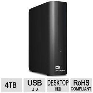 WD Elements 4TB External Desktop Hard Drive - USB 3.0, RoHS Compliant - WDBWLG0040HBK-NESN