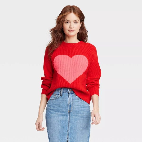 Women's Crewneck Pullover Valentine’s Day Sweater - A New Day™