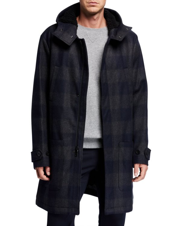Men's Hooded Plaid Duffle Coat