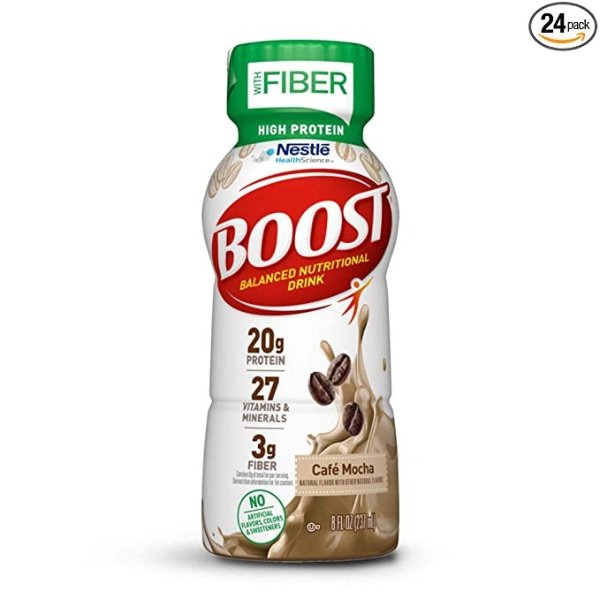 BOOST High Protein with Fiber Complete Nutritional Drink, Cafe Mocha, 8 Ounce Bottle (Pack of 24)
