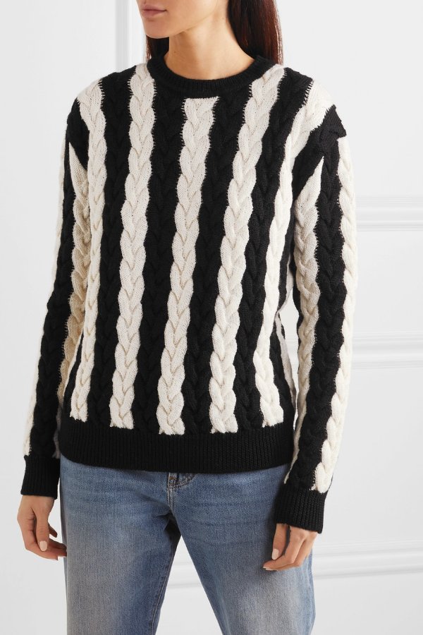 Striped cable-knit wool sweater