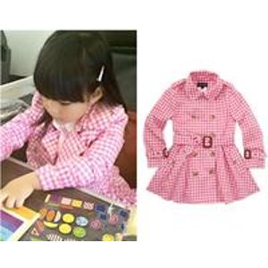 Ralph Lauren Childrenswear Gingham Full-Skirt Trench Coat, Pink 