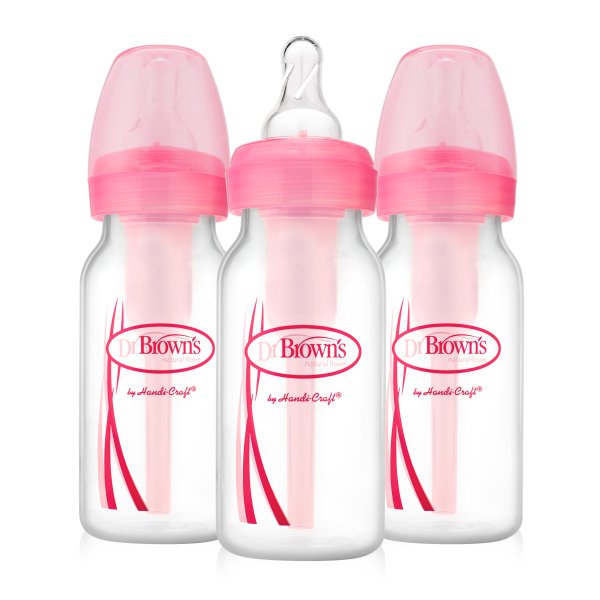 Options Baby Bottles, 4 Ounce, Pink Print, 3 Count
