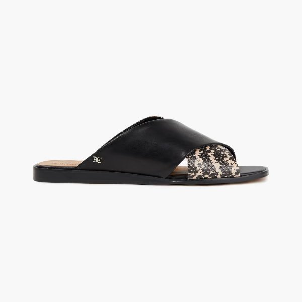 Idina smooth and faux snake-effect leather slides
