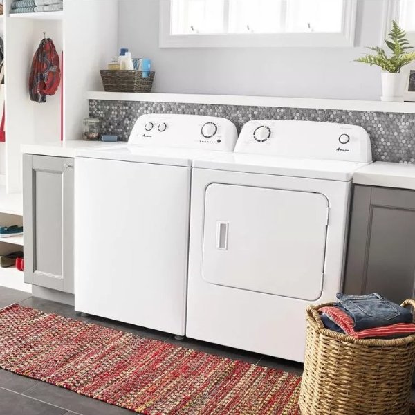 Amana AMWADREW1 Side-by-Side Washer & Dryer Set with Top Load Washer and Electric Dryer in White
