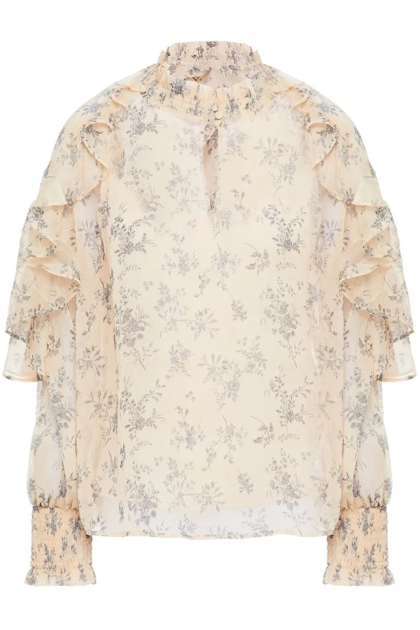 Ruffled floral-print crepon blouse