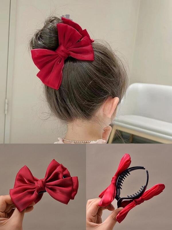 1pc Girls Bow Decor Cute Hair Claw For Daily Life