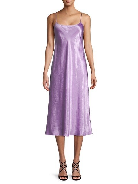 香芋紫缎面连衣裙