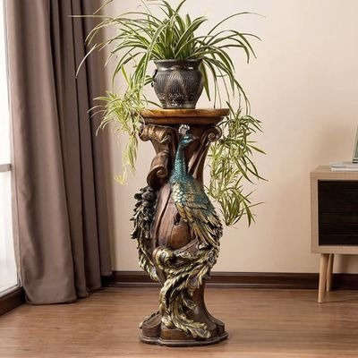 32.5" Vintage Peacock Plant Stand Indoor Multi-Colored Freestanding Planter-Homary