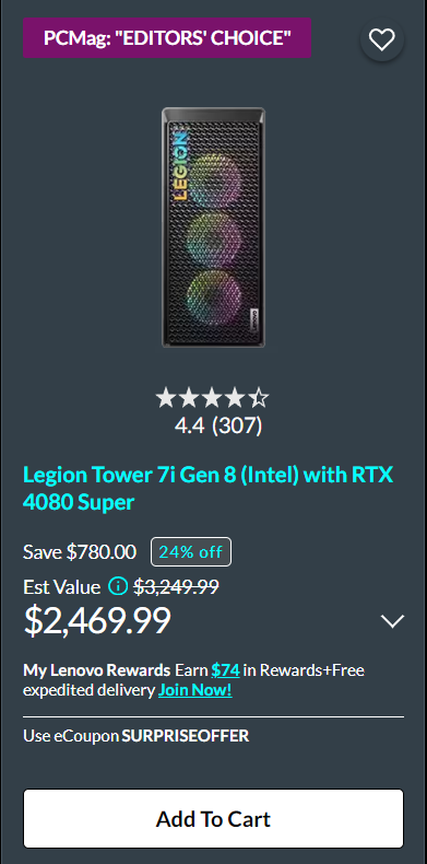 Legion Tower 7i Gen 8 (Intel) with RTX 4080 Super