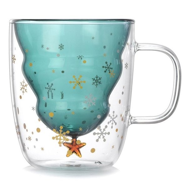 Christamas Tree Glass Cup Double Walled Glass Snowflake Anti-scalding Insulated Coffee Mugs New Christmas Gift