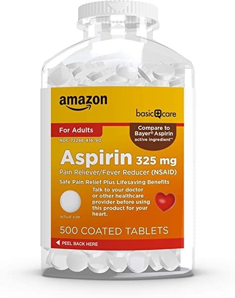 Amazon Basic Care Aspirin Pain Reliever and Fever Reducer (NSAID), 325 mg Coated Tablets, White, 500 Count