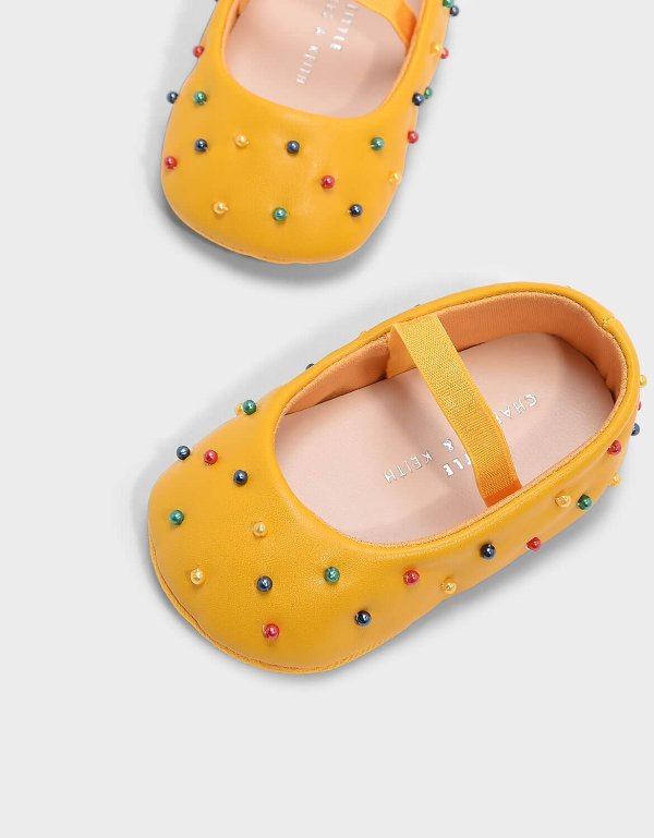 Yellow Kids Beaded Mary Janes | CHARLES & KEITH