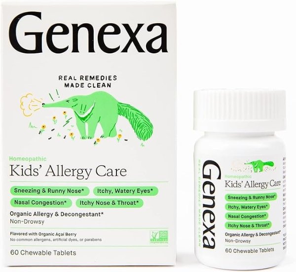 Kids' Allergy Care | Non-Drowsy, Homeopathic Decongestant & Allergy Medicine Relief for Children | Delicious Organic Acai Berry Flavor | 60 Chewable Tablets