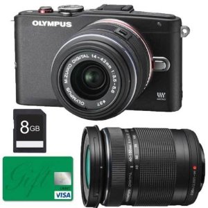 Olympus E-PL6 with 14-42mm II, 40-150mm Lenses (Black), 8GB SD Card+80 Gift Card