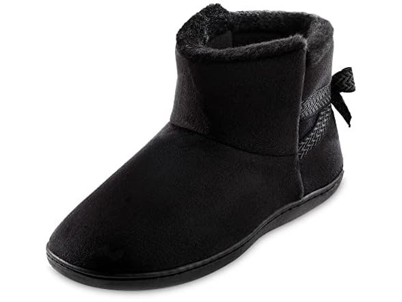 Women's Microsuede Mallory Bootie Slippers with Bow, Black, 9.5-10