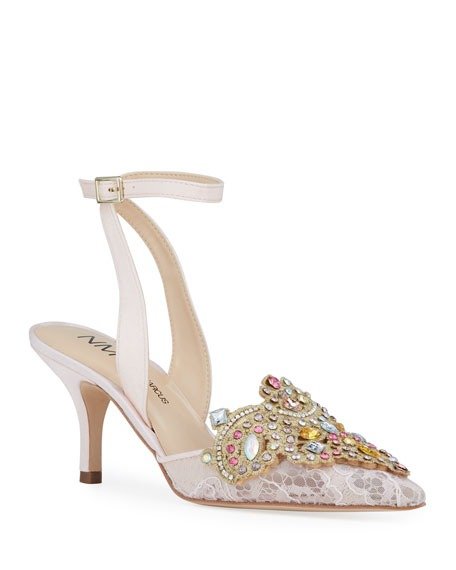 Rachel Floating Ankle-Strap Jeweled Pumps