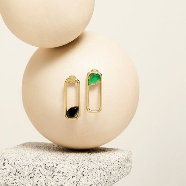 Green Agate Rectangle Drop Earrings