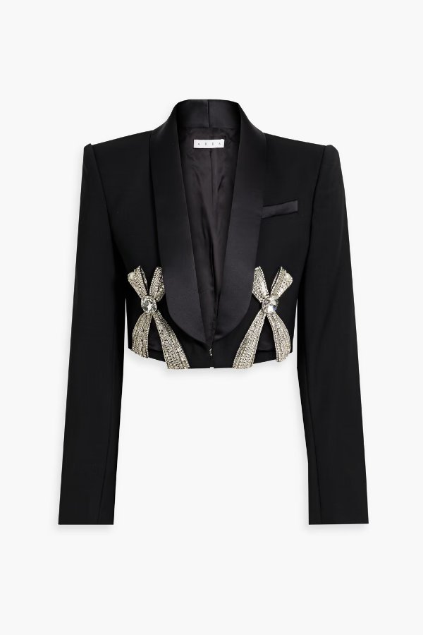 Cropped embellished wool-blend blazer