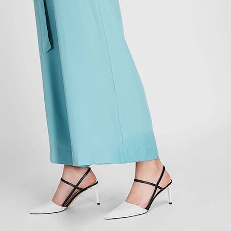 White Contrast T-Bar Slingback Heels | CHARLES & KEITH