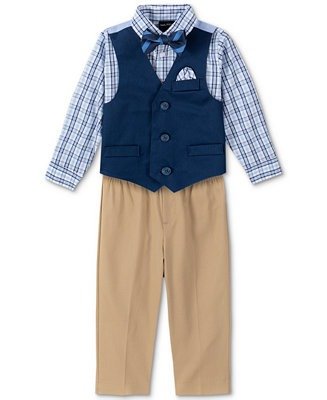 Baby Boys Shirt, Solid Twill Vest, Pants & Bowtie Set