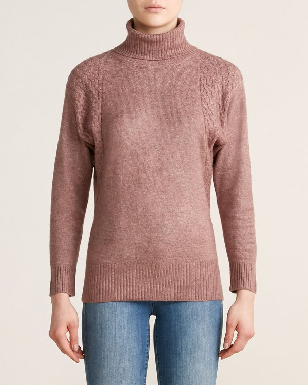 Cable-Knit Detail Long Sleeve Turtleneck Sweater