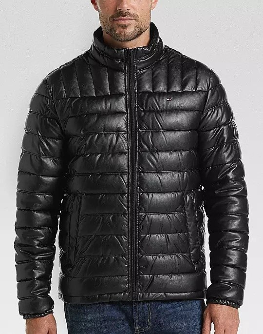 Black Faux Leather Quilted Jacket
