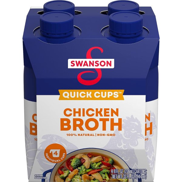 Swanson 100% Natural, Gluten-Free Chicken Broth, 8 Oz Quick Cups (Pack of 4)
