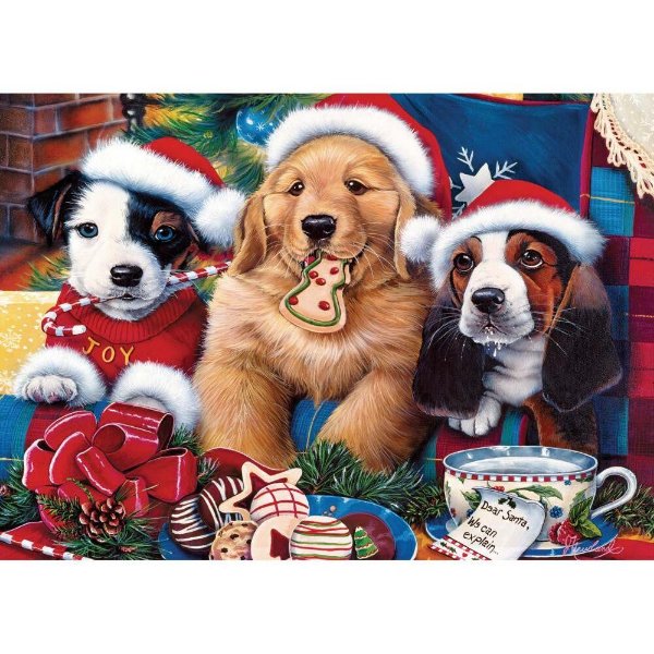 MasterPieces Holiday Glitter Santa Paws - Adorable Puppies 500 Piece Jigsaw Puzzle by Jenny Newland