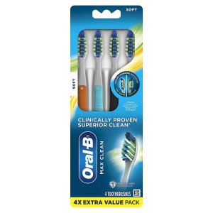 Oral-B CrossAction Max Clean Manual Toothbrush, Soft, 4 Count