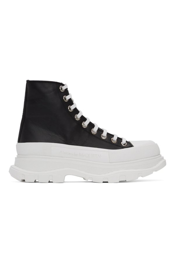 Black & White Leather Tread Slick Boots