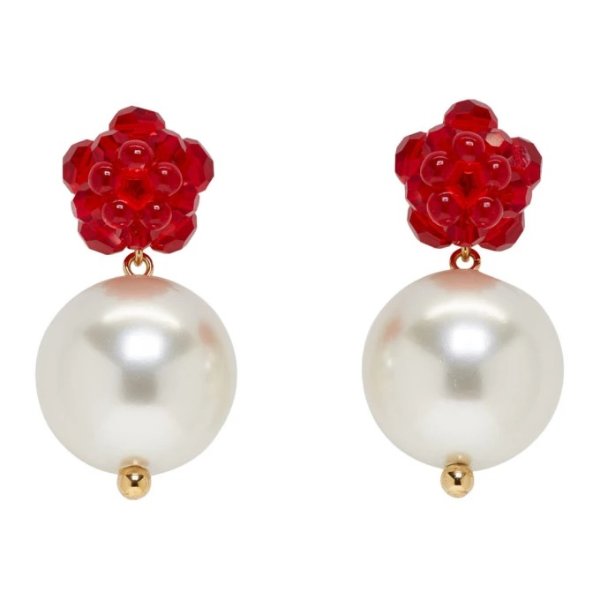 - Red Flower & Pearl Earrings