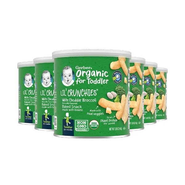 Organic Lil' Crunches Baked Corn Snack White Cheddar & Broccoli (Pack of 6)
