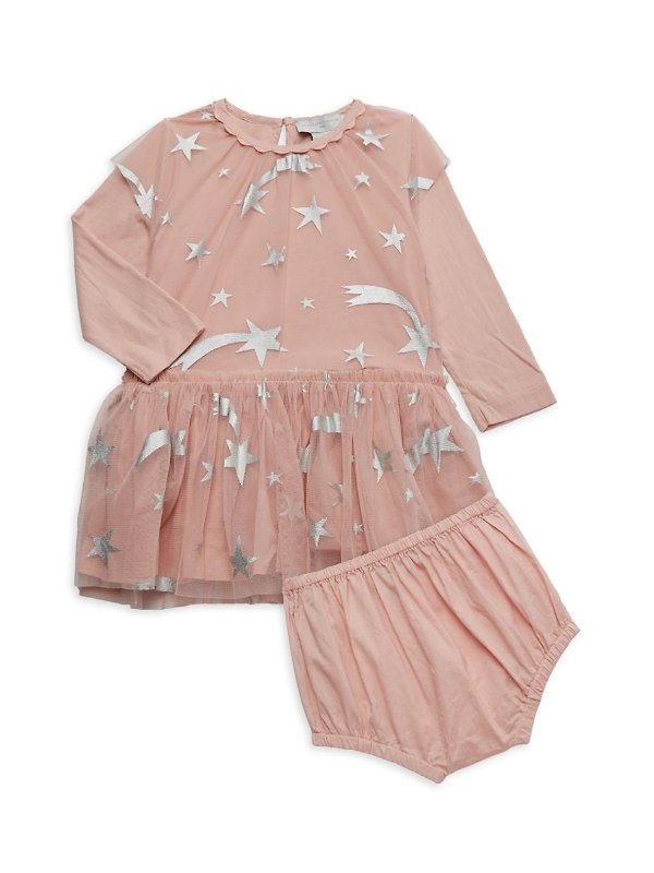 Baby Girl's 2-Piece Foil Star Dress & Bloomers Set