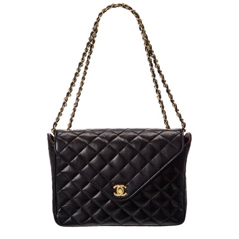 ChanelBlack Quilted Calfskin Leather Single Flap Shoulder Bag (Authentic Pre- Owned)