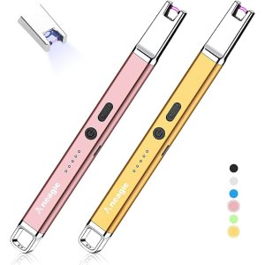 20%+50A9NEK9Lighter Electric Candle Lighter 2 Packs Upgraded Rechargeable Candle Lighter with LED Flashlight Windproof Flameless and Hanging Hook LED Battery Display Arc Lighter for Candle Grill Camping