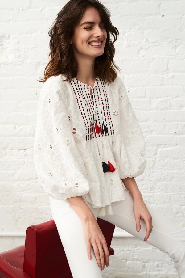 Chelsea Blouse - Ivory Floral Embroidered Cotton