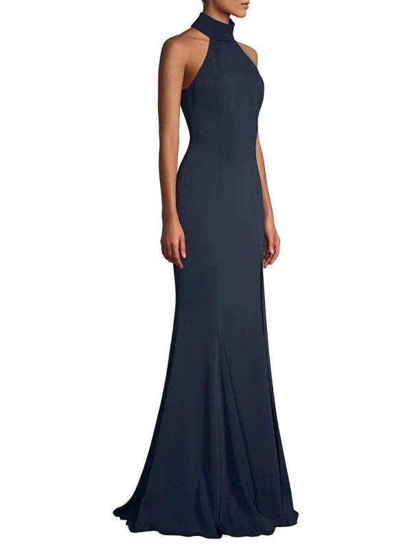 Cameo Highneck Crepe Gown