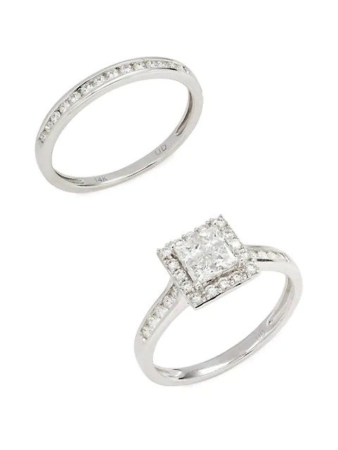 2-Piece 14K White Gold & 3 TCW Diamond Engagement Ring & Wedding Band Set